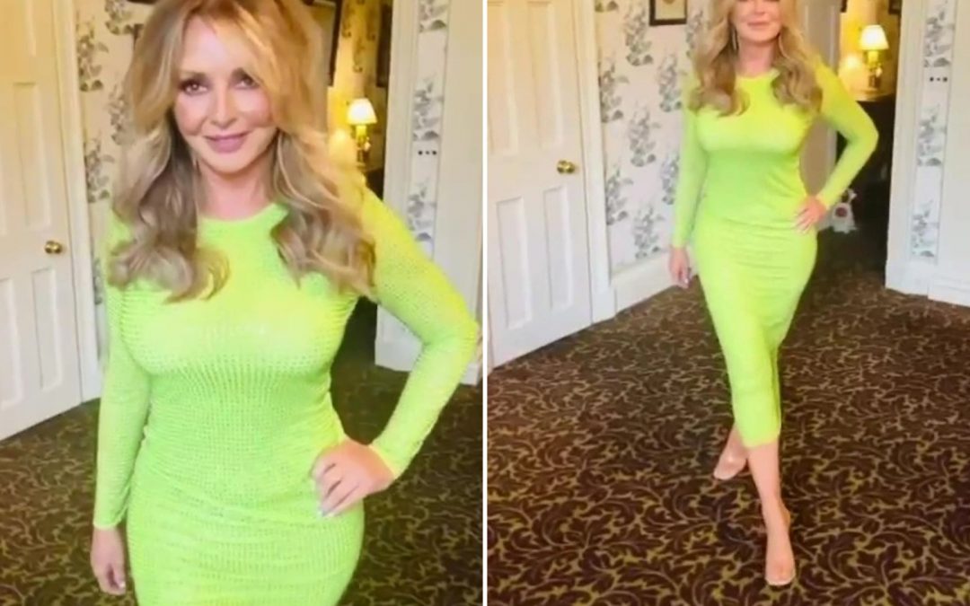 Carol Vorderman stuns in a skintight neon dress as she glams up after ...